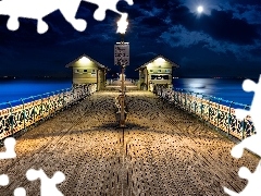 Night, pier, Lighthouse