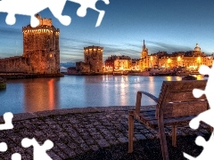 port, Bench, Night, fort