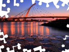 Night, bridge, River