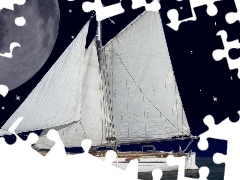 moon, sailing vessel, Night