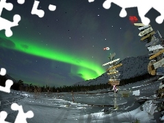 snow, dawn, Night, signposts, Mountains, Polaris