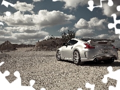 clouds, silver, Nissan 370Z