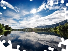 lake, Mountains, Norway, woods