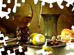 Ravaditis, nuts, glasses, Lemon, Wine, Kornel, picture, roll