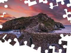 Gaztelugatxe Island, Basque Country, mountains, Province of Vizcaya, Spain, sea, wall