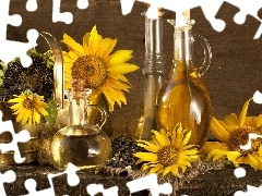 Flowers, Bottles, oil, sunflower