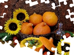 oil, composition, Nice sunflowers, vegetables, pumpkin