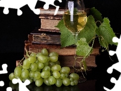 Grapes, old, green ones, leaves, Wine, Books