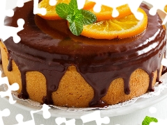 cake, slices, Oranges, chocolate