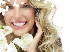 orchids, smiling, Blonde