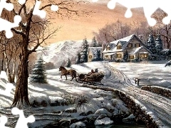 winter, winter, painting, view