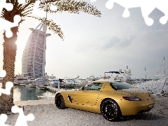 Yellow, Hotel hall, SLS, Burj Al Arab, Dubaj, Mercedes, Palm