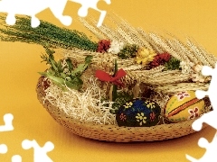 Palm, basket, eggs