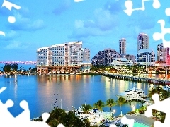 Palms, port, buildings, water, Great