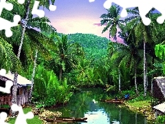 River, Mountains, Palms, Boats