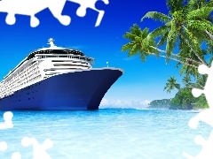 Palms, Ship, Beaches, sea, summer