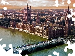 panorama, town, Big Ben, bridge, London