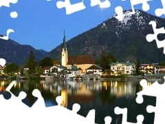 panorama, town, Mountains, lake, Bavaria
