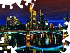 panorama, town, Frankfurt, bridge, Germany