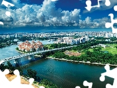 panorama, town, River, bridge, Singapur