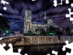 Paris, France, chair, Notre Dame, Night