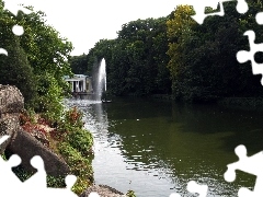 River, Home, Park, fountain