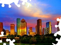Park, west, skyscrapers, clouds, Houston