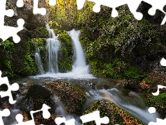 Stones, forest, waterfall, Patagonia, VEGETATION, Los Glaciares National Park, River, Argentina, rocks, mossy