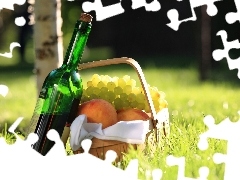 peaches, picnic, Wine, Grapes, basket