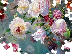 Flowers, picture, Tulips, Zbigniew Kopania, painting, roses, Peonies