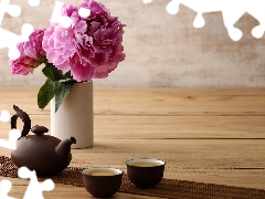 vase, teapot, tea, Peonies