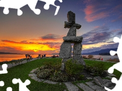 People, Monument, sea, bench, bench, Great Sunsets