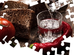 pepper, bread, glass, tomato, vodka