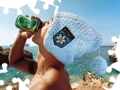 Head, water, Perrier, Hat