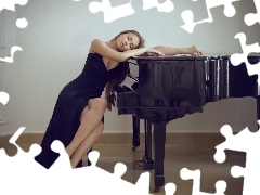 Women, Dress, Piano, black