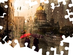 Rain, buildings, Picture of Town, Street