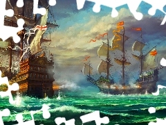 sailboats, battle, picture, sea