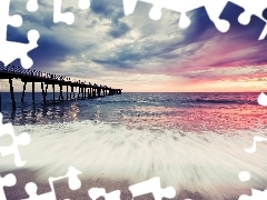 sea, clouds, pier, Waves