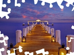 Sky, illuminated, pier, sea