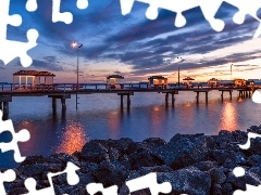 pier, sea, Stones