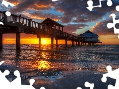 west, sea, pier, sun