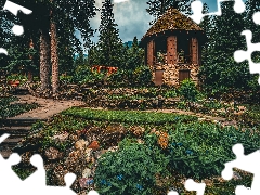 arbour, Park, trees, viewes, Alberta, Canada, Plants, Banff National Park, Stairs