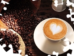 plate, White, grains, Heart teddybear, coffee, cup