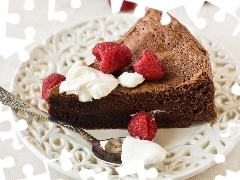 plate, cake, raspberries