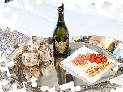 composition, glasses, plateau, Champagne