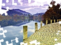 autumn, lake, Platform, Mountains