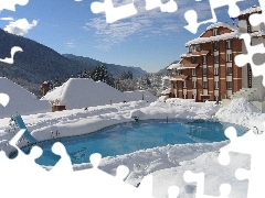 Mountains, snow, Pool, guesthouse