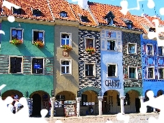 houses, market, Poznań, Old car