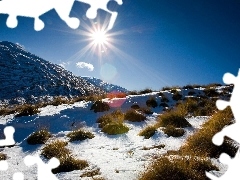 Przebijaj?ce, ligh, New Zeland, sun, luminosity, Mountains, winter, flash