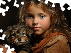 dog, Puppy, longhaired, girl, Kid